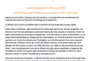 Conseil métropolitain du 18 décembre 2020 - Texte de l'intervention d'Olivier Six sur le soutien au CCSTI - La Casemate