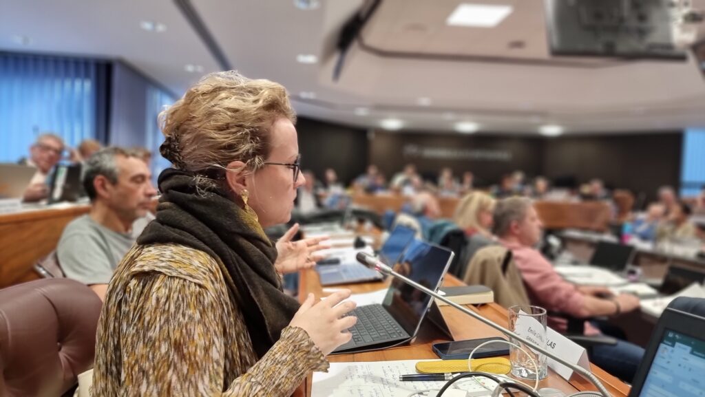 Emilie Chalas sur les travaux de restructuration des commerces de l'Arlequin